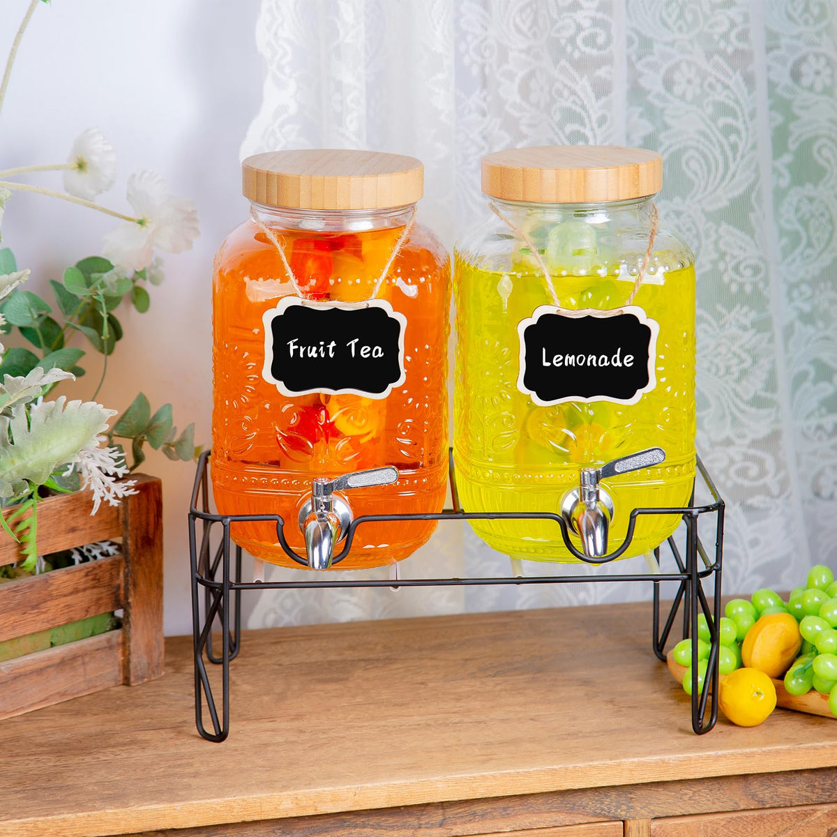 2-Pack 1 Gallon Glass Drink Dispensers with Spigot H962