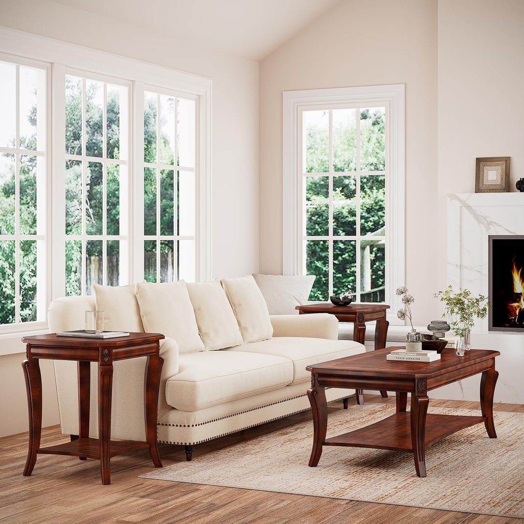 Cherry Brown Side Table with Storage Shelf F2110