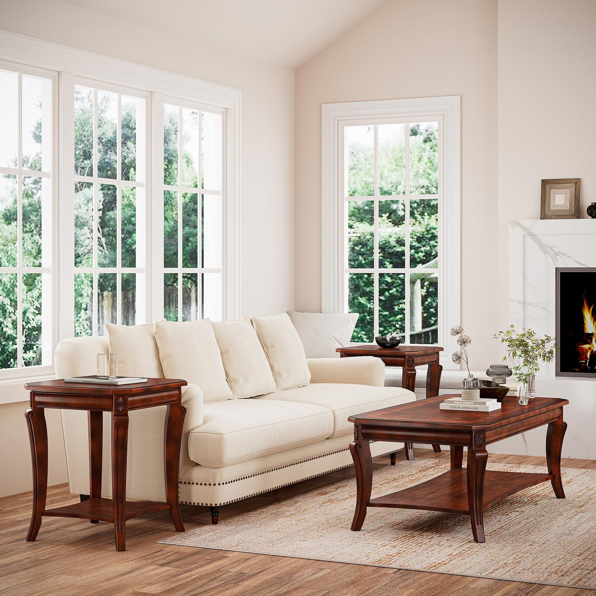 Cherry Brown Side Table with Storage Shelf F2110