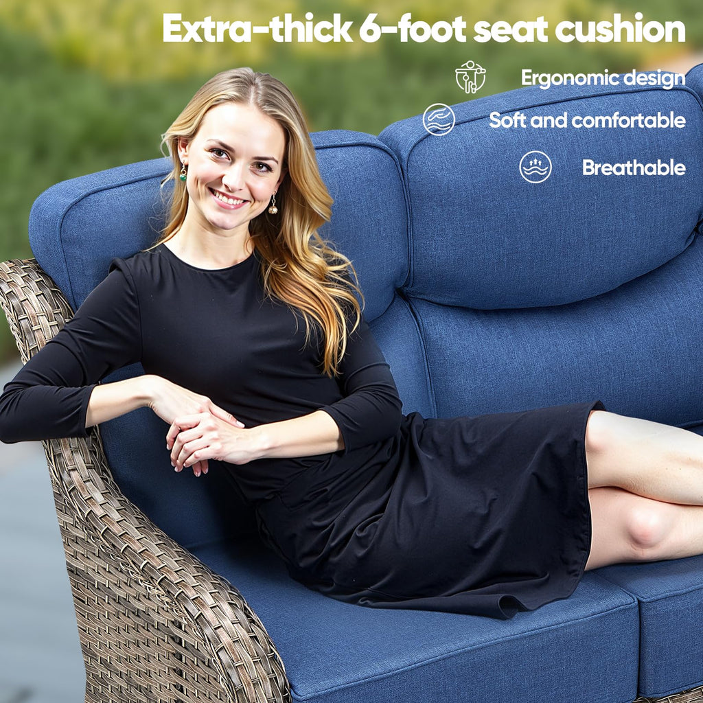 Grey Wicker 3-Seat Outdoor Sofa with Cushion C849