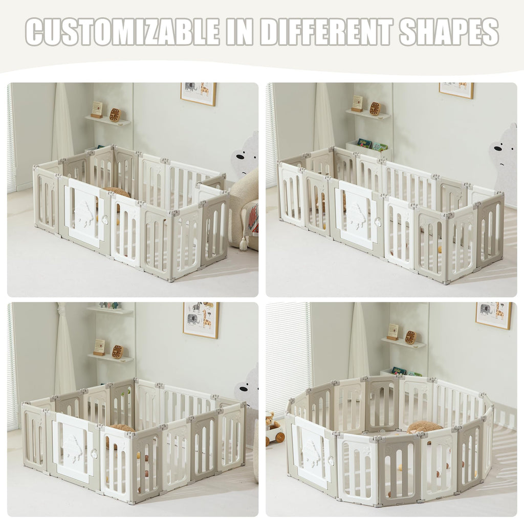14 Panel Foldable Grey Baby Playpen T727