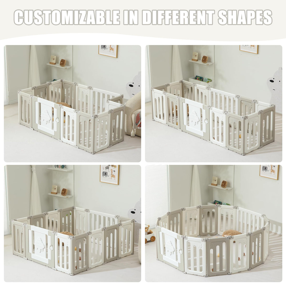 14 Panel Foldable Grey Baby Playpen T727