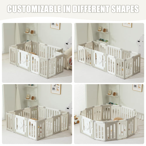 14 Panel Foldable Grey Baby Playpen T727