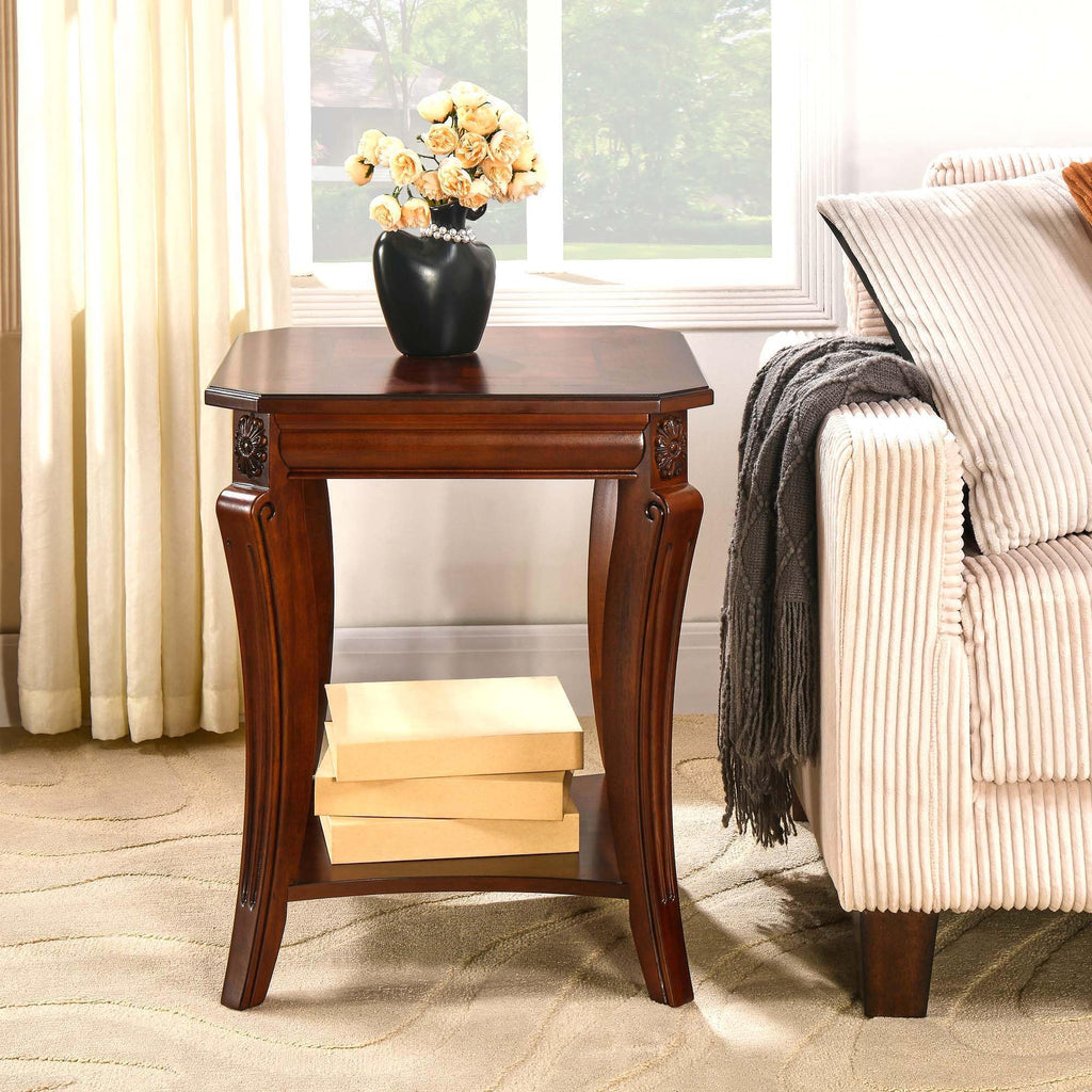 Cherry Brown Side Table with Storage Shelf F2110