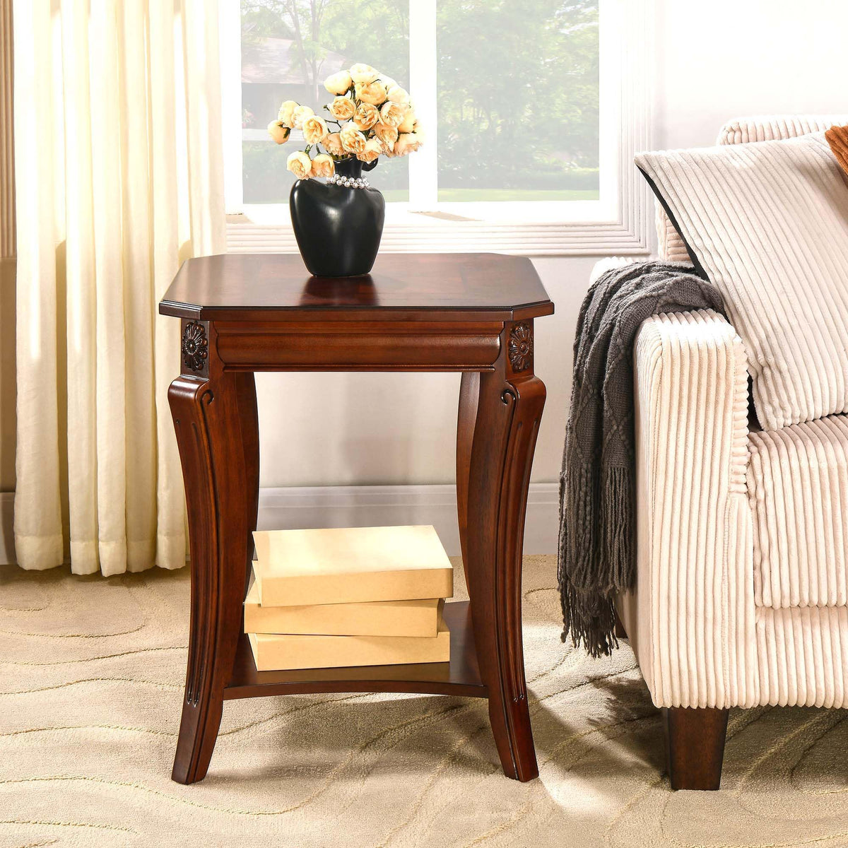 Cherry Brown Side Table with Storage Shelf F2110