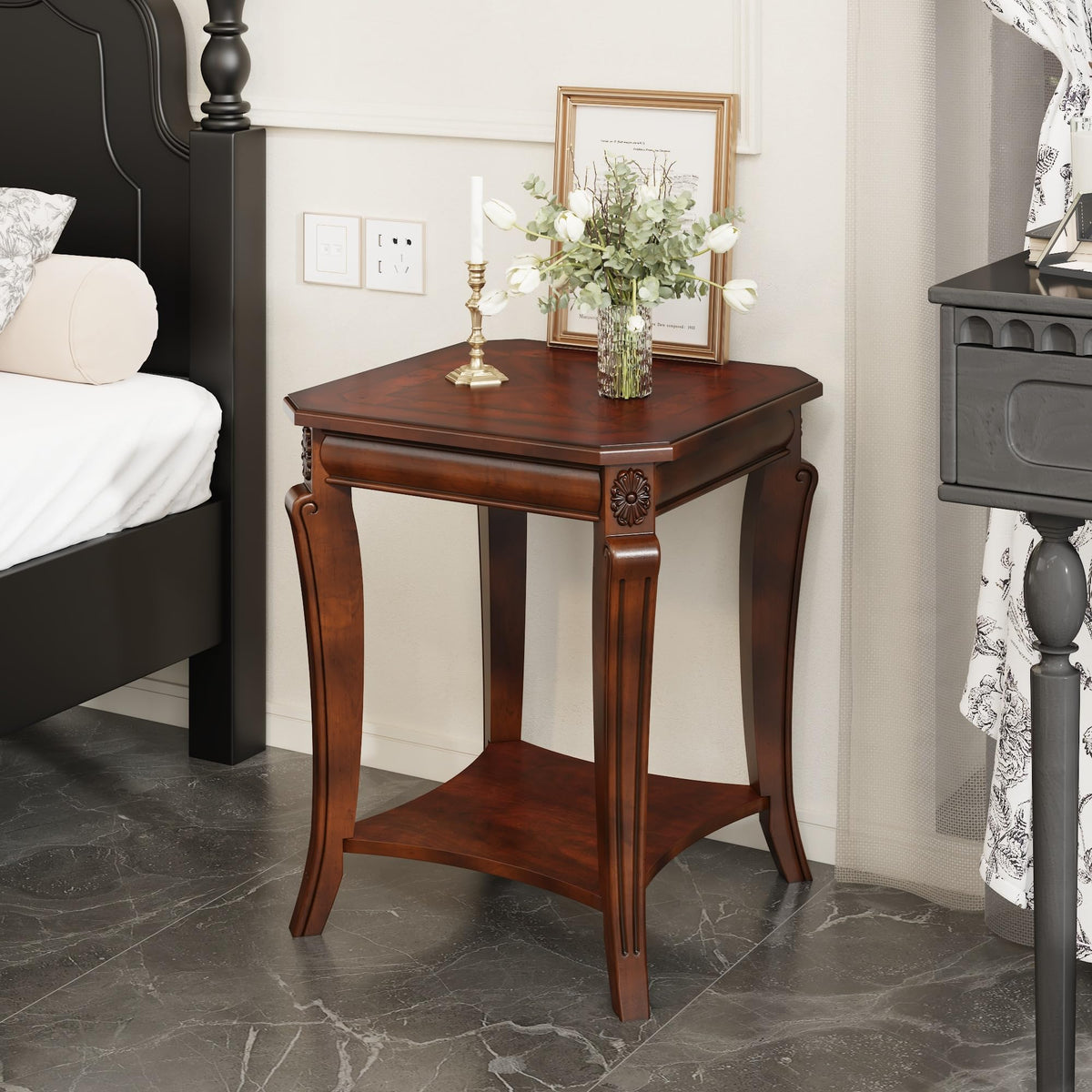 Cherry Brown Side Table with Storage Shelf F2110