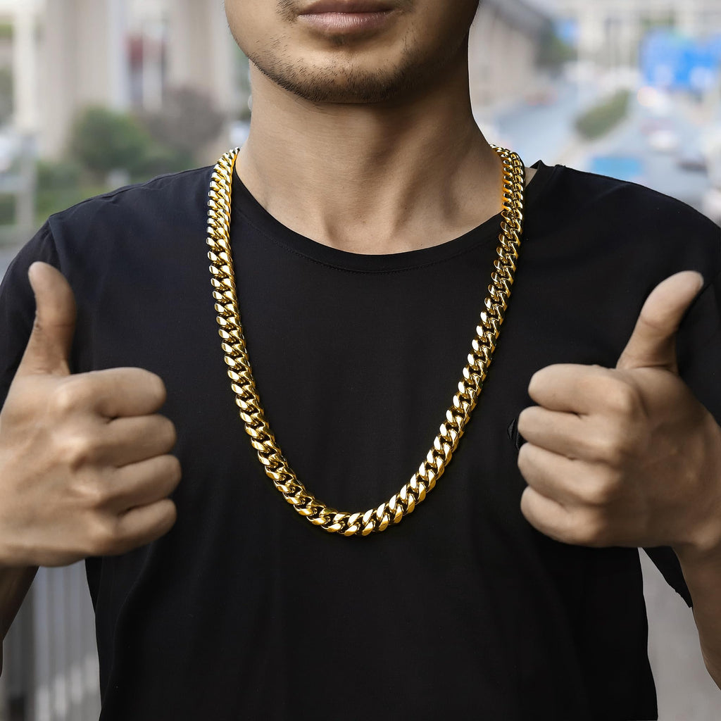 15mm 18k Gold Stainless Steel Cuban Link Chain L540208