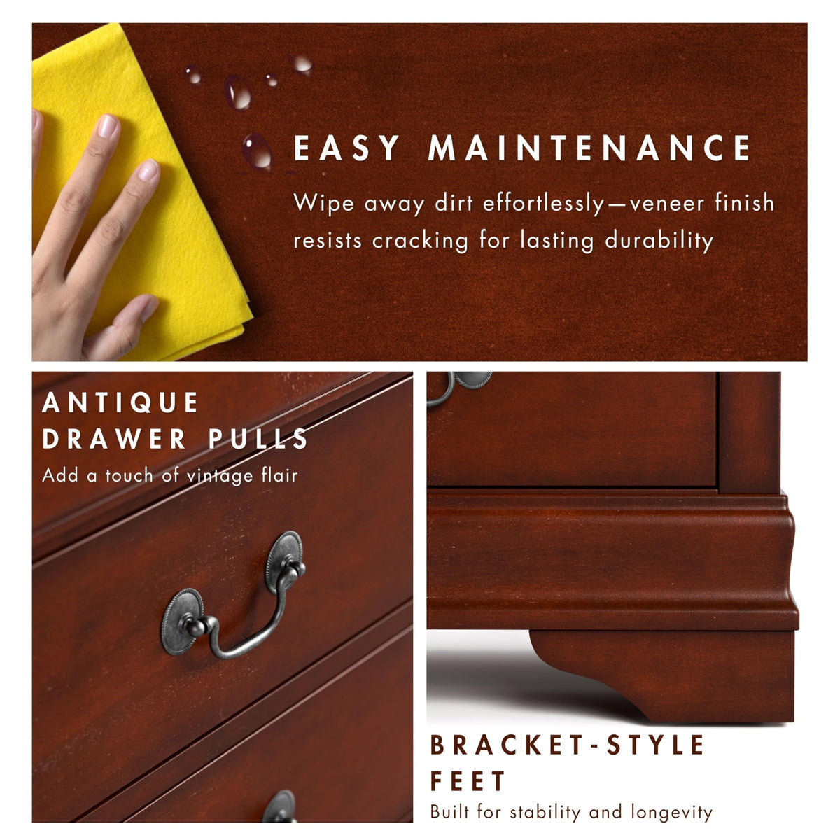 Solid Wood Nightstand with Drawers and Antique Nickle Handles M194080