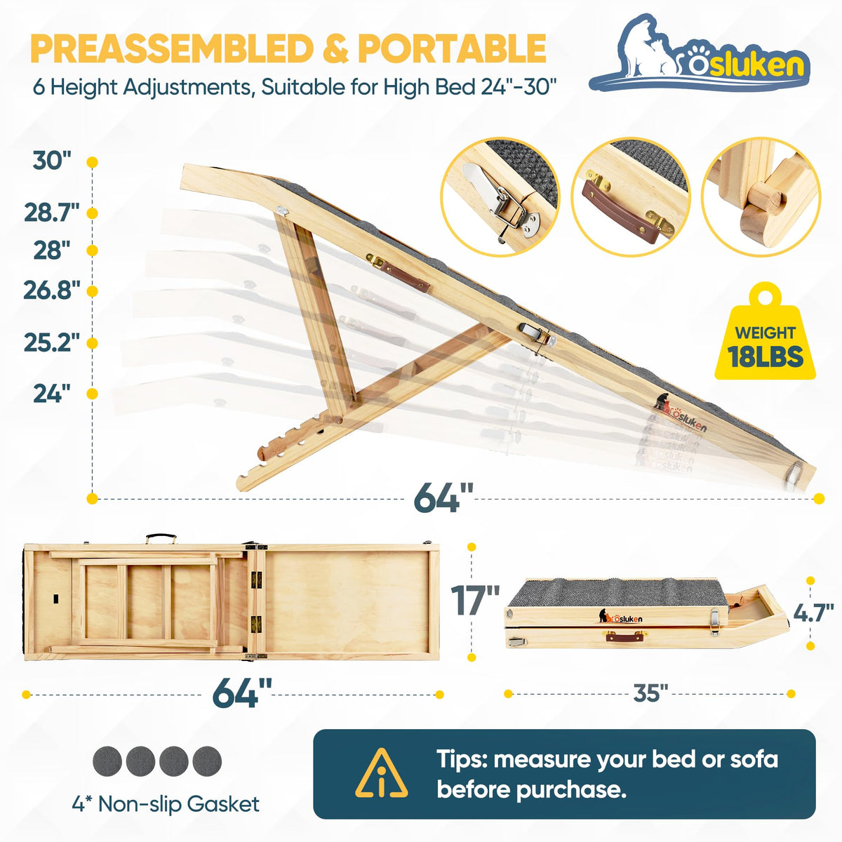 Foldable Dog Ramp with Platform 6 Adjustable Heights W731
