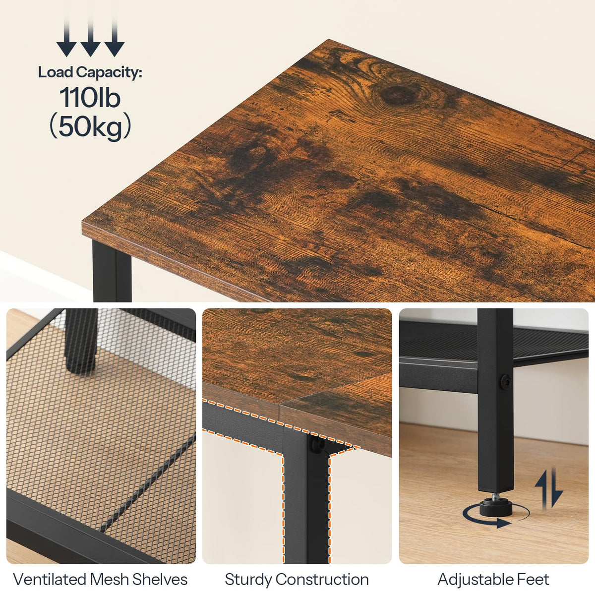 Rustic Brown and Black TV Stand with Charging Station O901627
