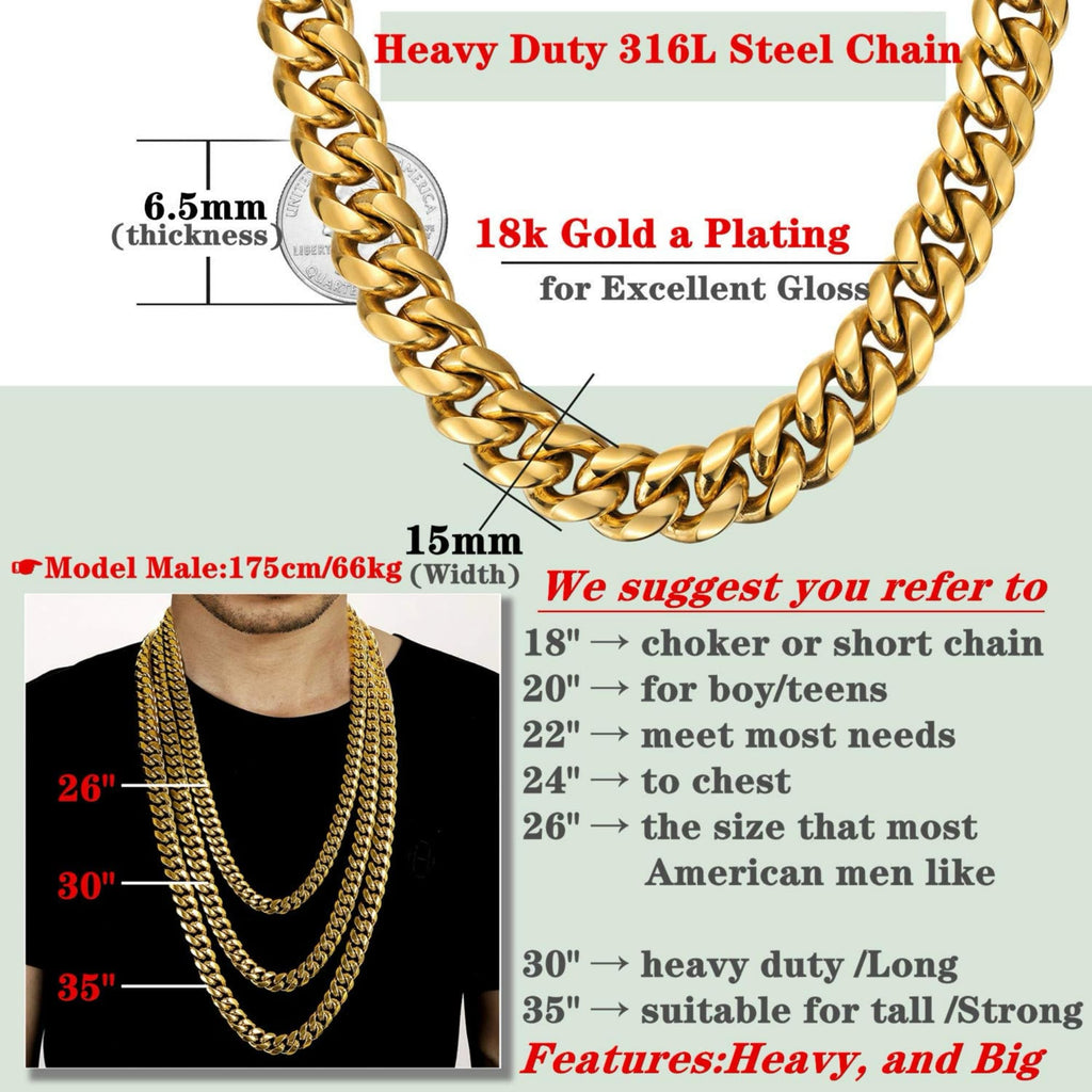 15mm 18k Gold Stainless Steel Cuban Link Chain L540208