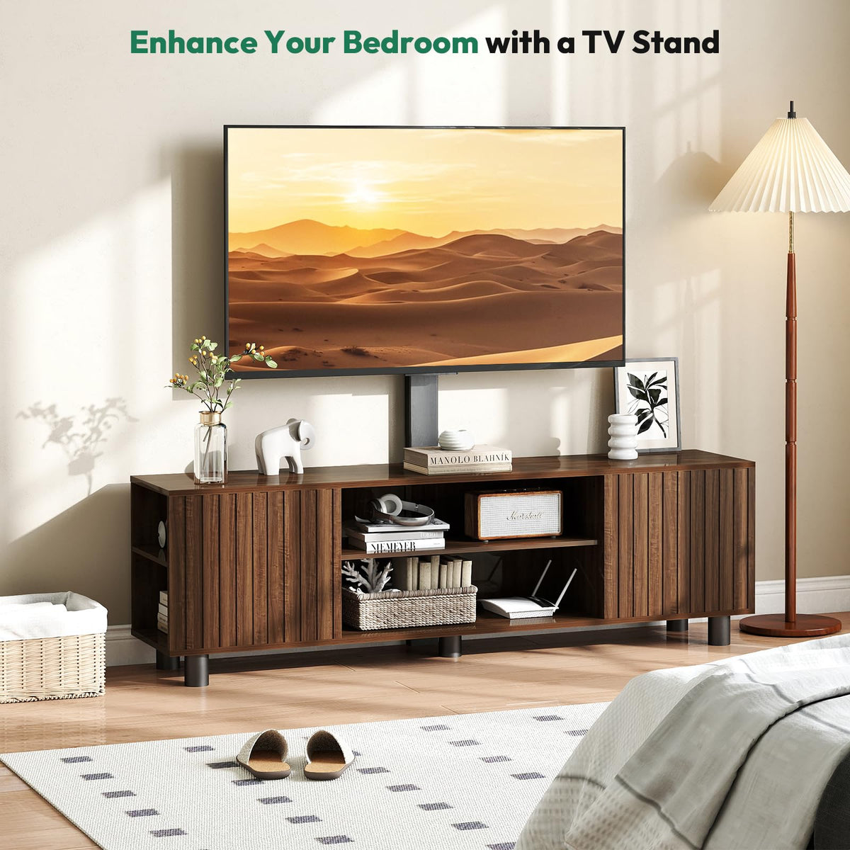 Walnut TV Stand with Mount for 65-75 Inch TV Q789582