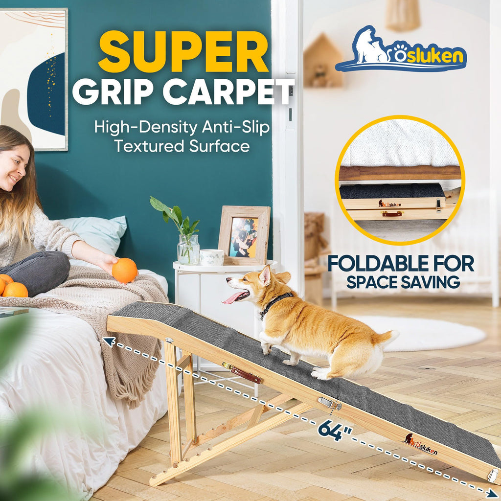 Foldable Dog Ramp with Platform 6 Adjustable Heights W731