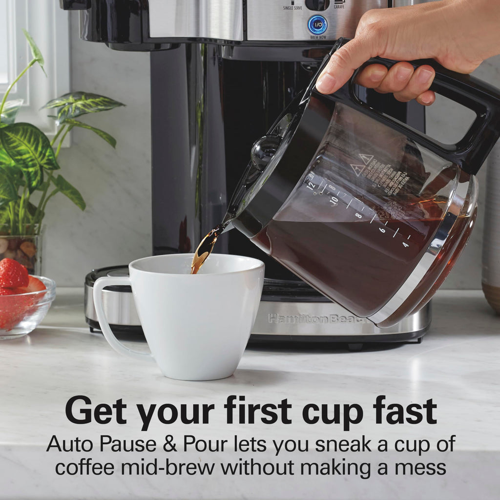2-Way Coffee Maker, Single-Serve and 12-Cup Pot, Black/Stainless Steel B427992