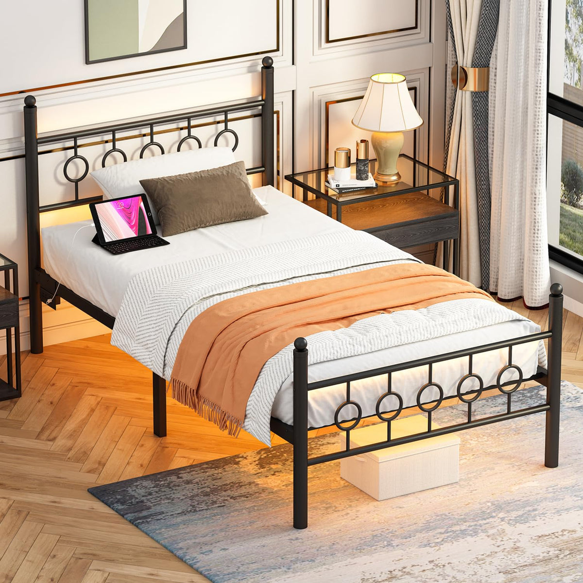 Black Twin Metal Platform Bed Frame with Headboard P2472