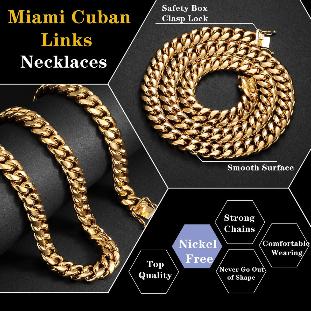 15mm 18k Gold Stainless Steel Cuban Link Chain L540208