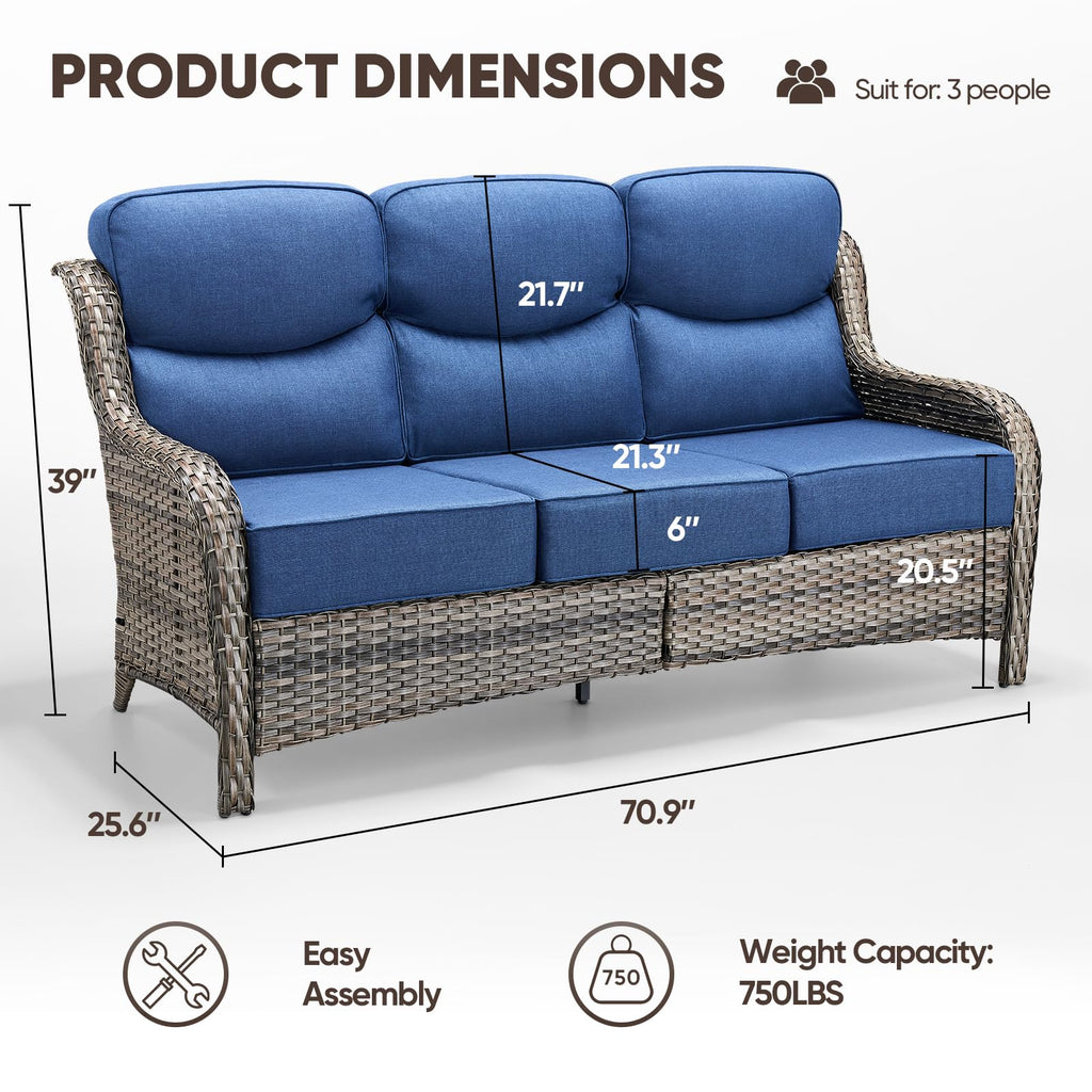 Grey Wicker 3-Seat Outdoor Sofa with Cushion C849