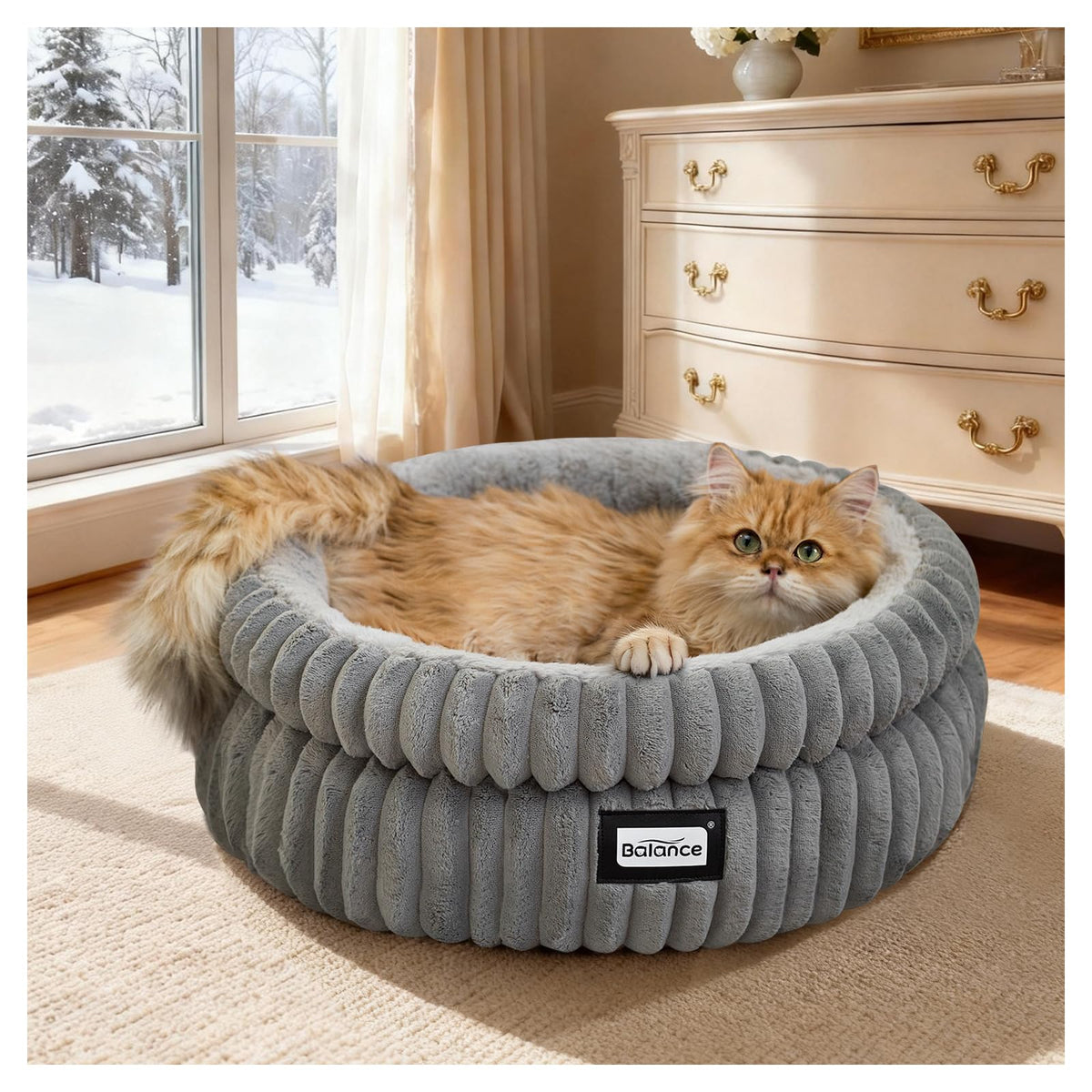 Washable Round Plush Cat Bed B387148