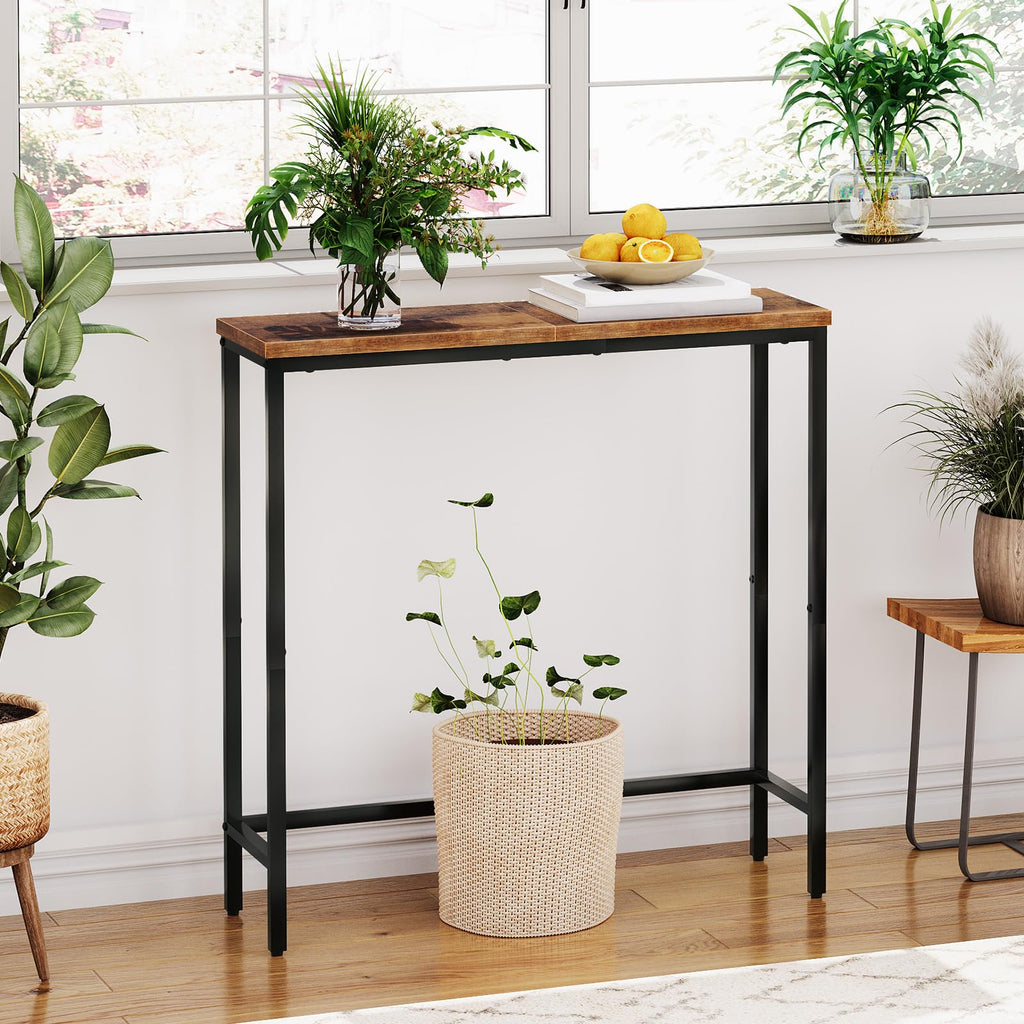 Narrow Console Table, Rustic Brown and Black U291636