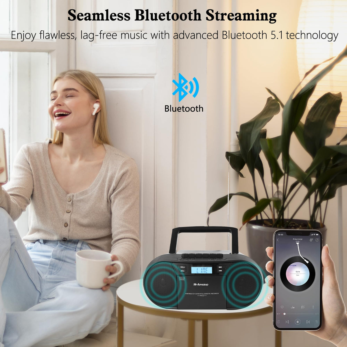 Portable CD Cassette Boombox with Bluetooth MP3 USB FM Radio S448