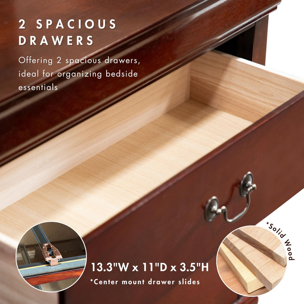 Solid Wood Nightstand with Drawers and Antique Nickle Handles M194080