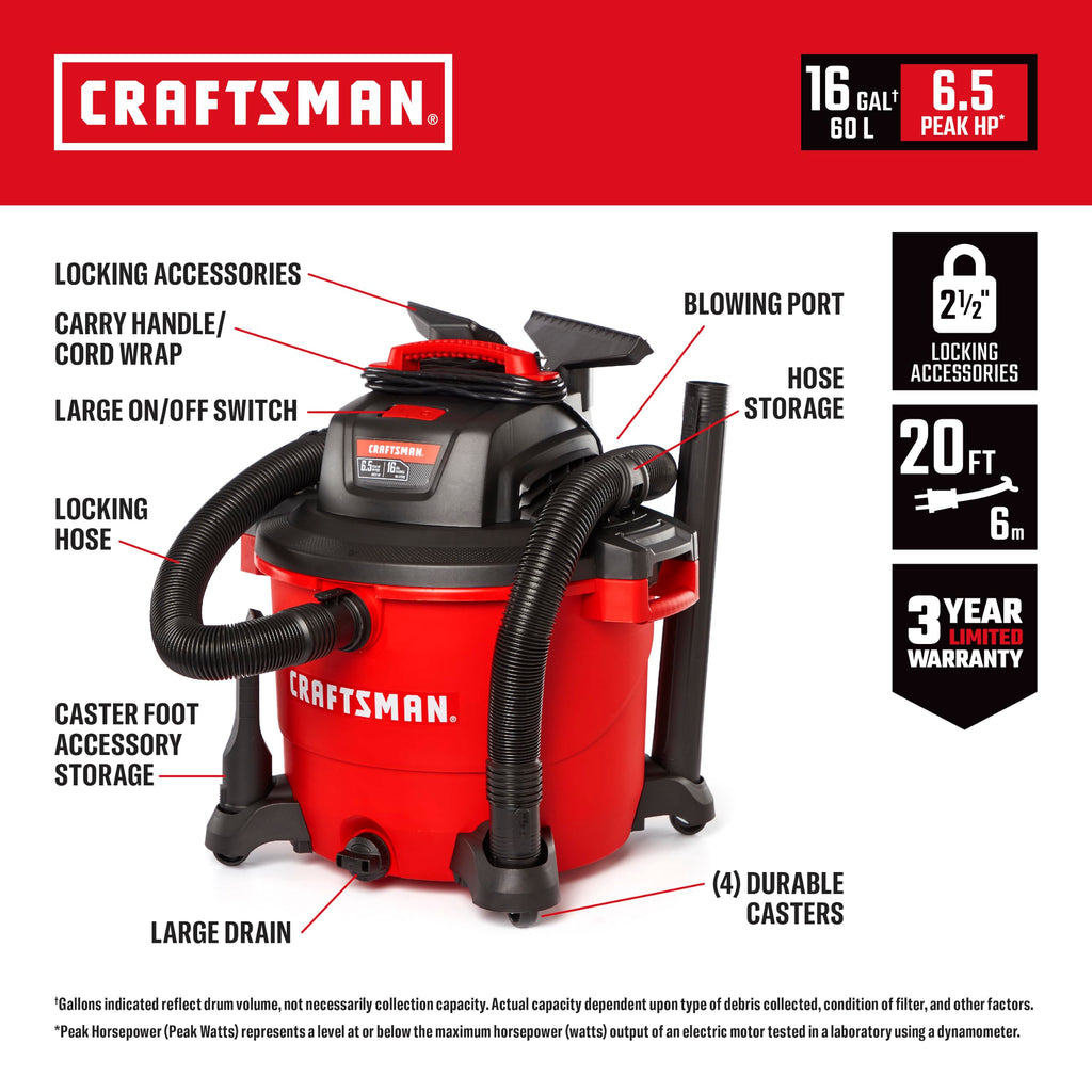 16 Gallon 6.5 Peak HP Wet Dry Shop Vacuum I569