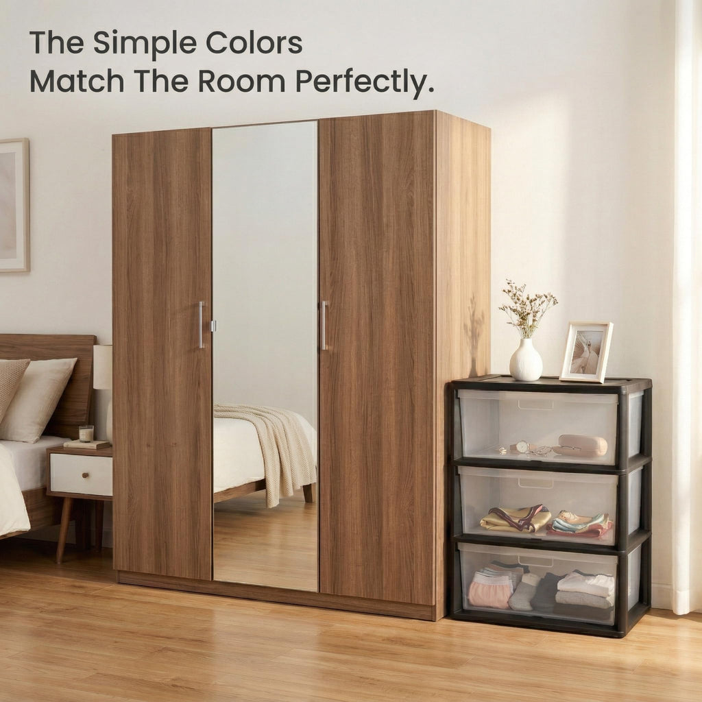 Black 3 Drawer Storage Organizer Tower with Clear Plastic Bins O976714