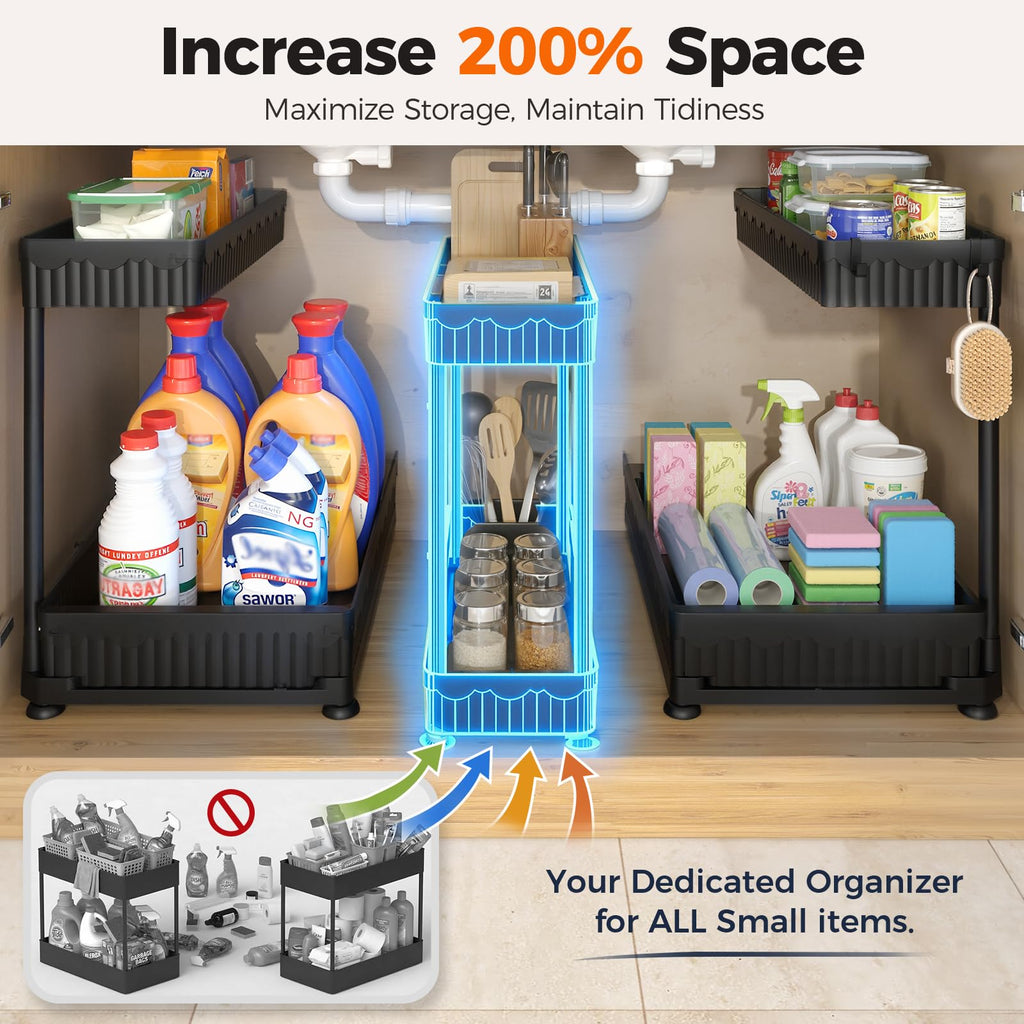 3-Pack 2-Tier L-Shaped Under Sink Organizers with Sliding Drawers Z6390