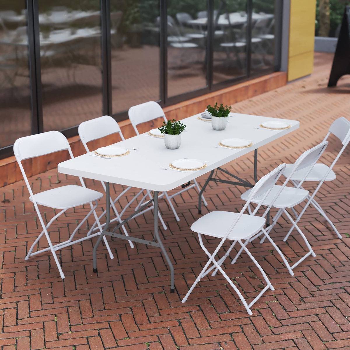 6-Foot Heavy Duty Plastic Folding Table with Carrying Handles Y604636