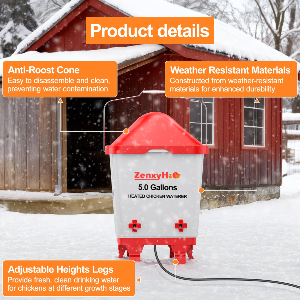 5.0 Gal Heated Chicken Waterer Bucket J47227