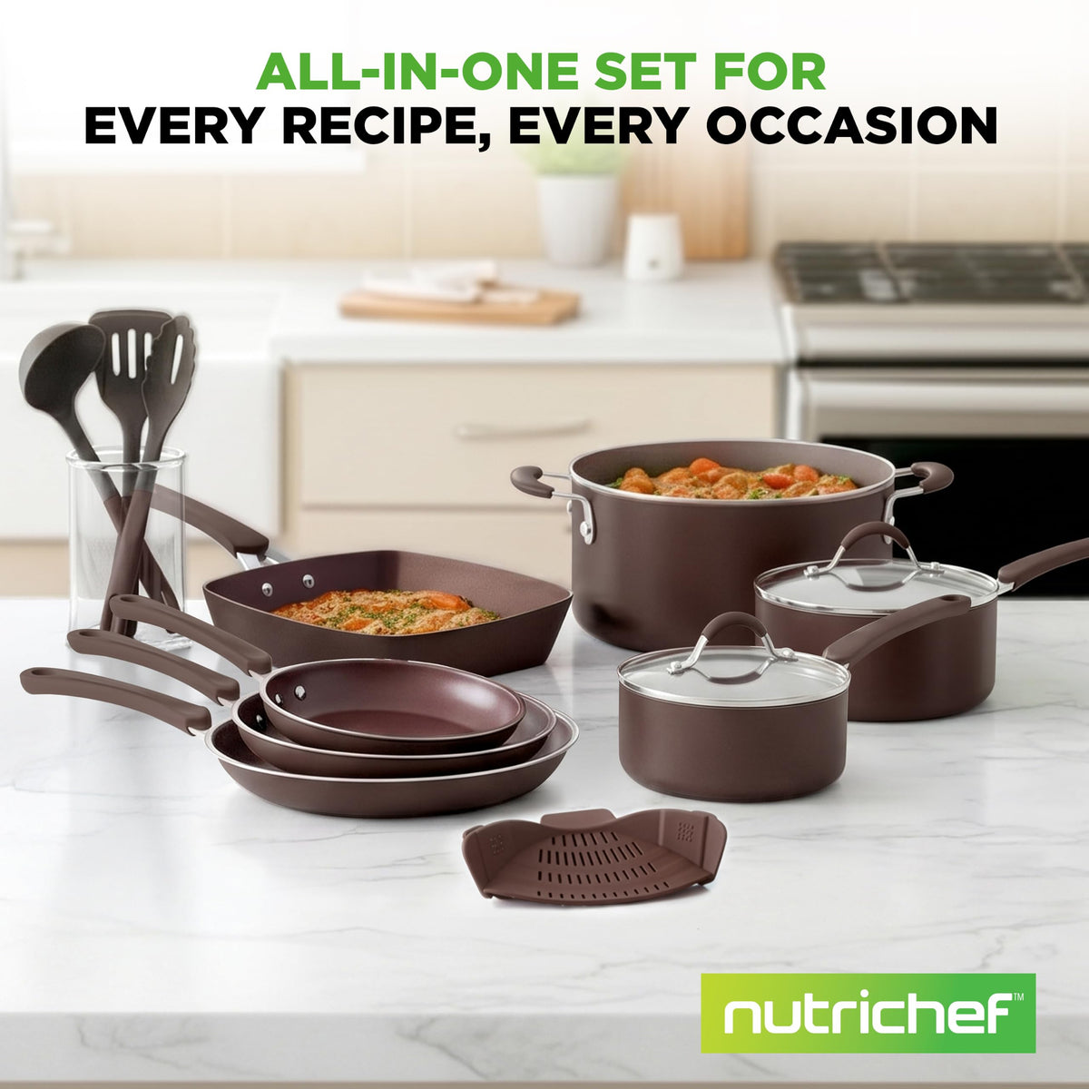 14-Piece Nonstick Brown Cookware Set H45251