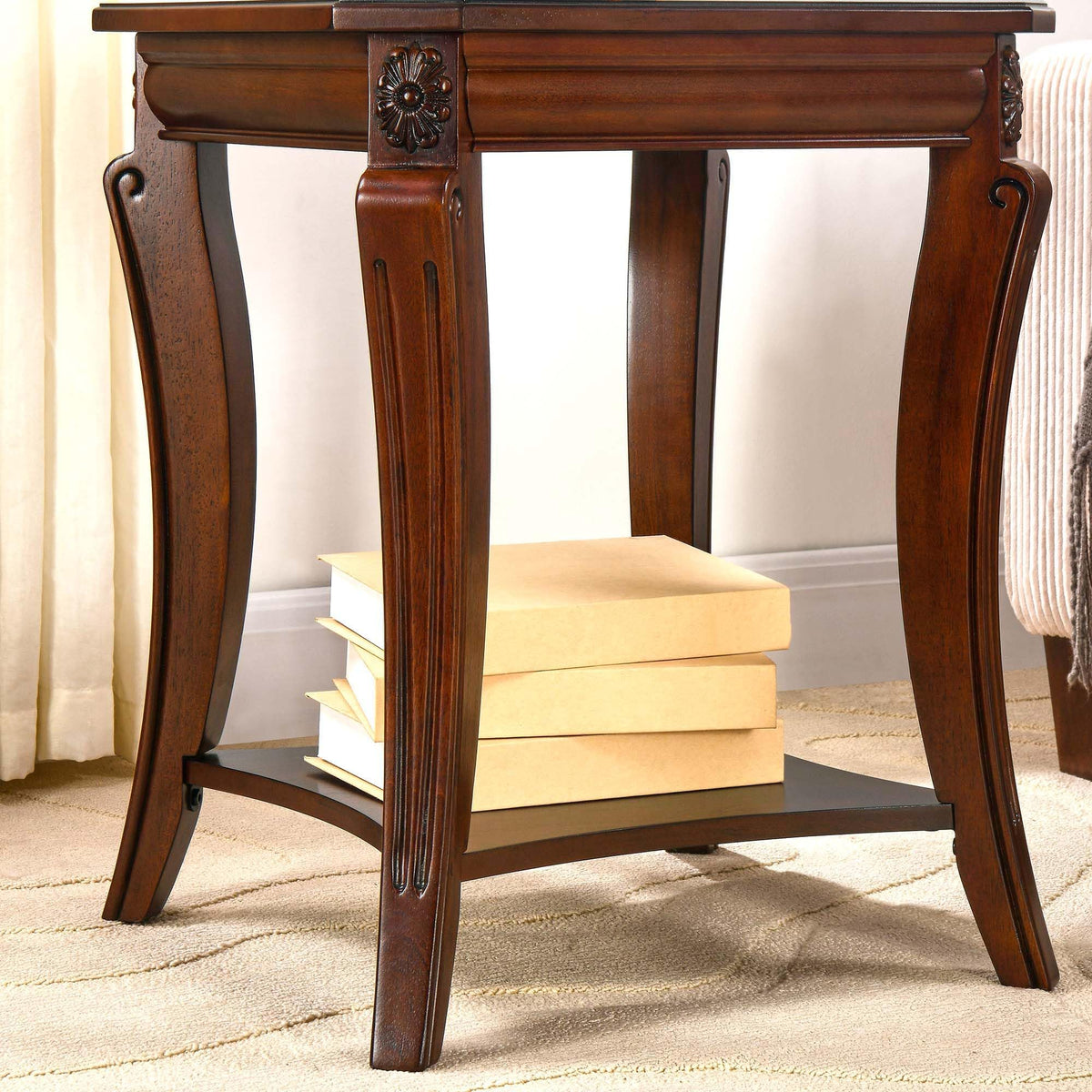 Cherry Brown Side Table with Storage Shelf F2110