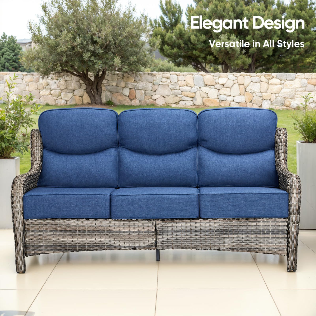 Grey Wicker 3-Seat Outdoor Sofa with Cushion C849