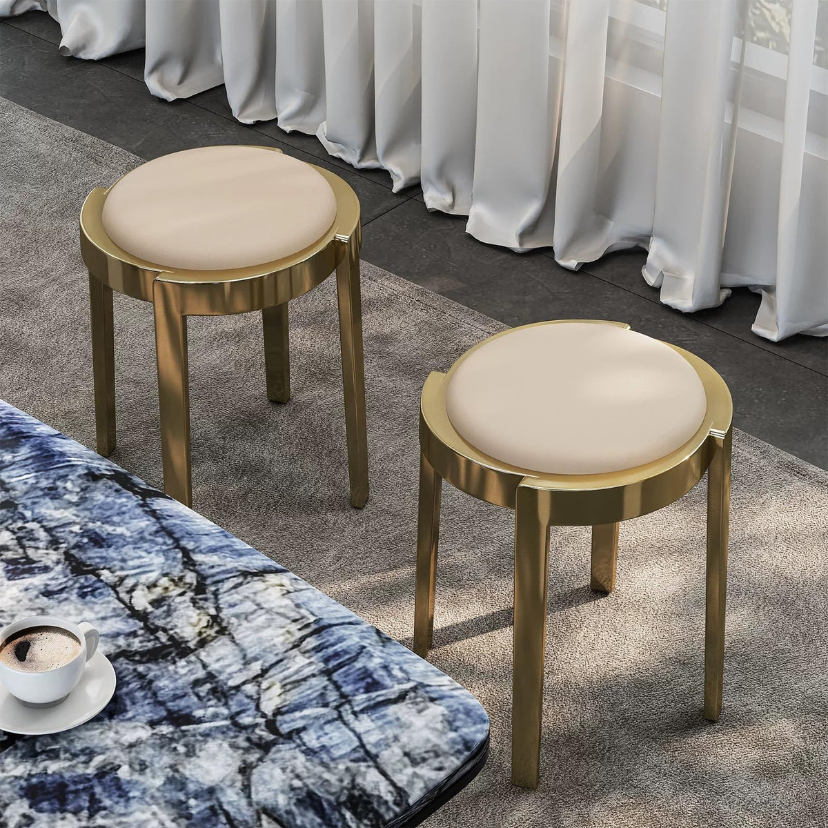 Round Stackable Stainless Steel Imitation Leather Stools A1729