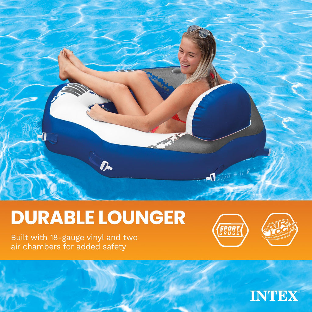 Single Person Inflatable Lounge Tube Chair with Mesh Bottom, Backrest, and Built in Cupholders H55525