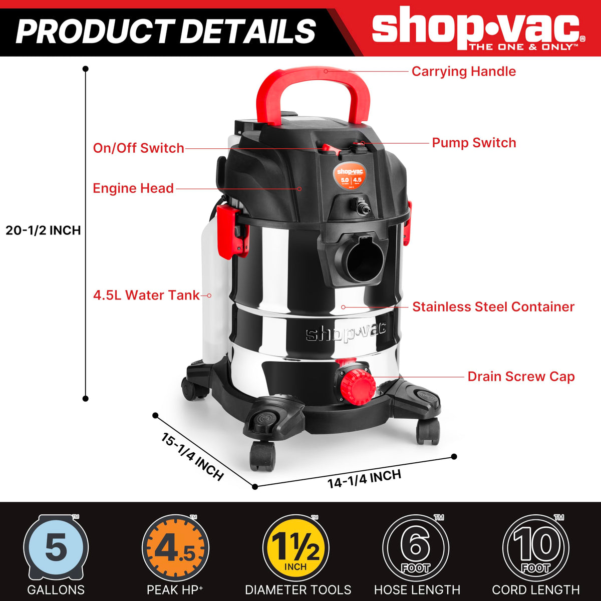 5-Gallon 4.5 Peak HP Wet/Dry Vacuum P680