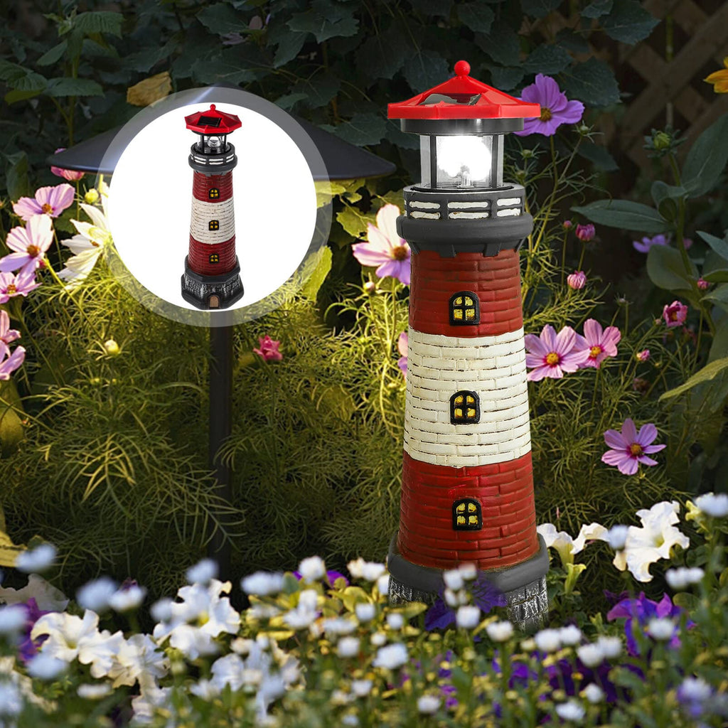 Solar Rotating Lighthouse Outdoor Lantern Resin Street Light K72438