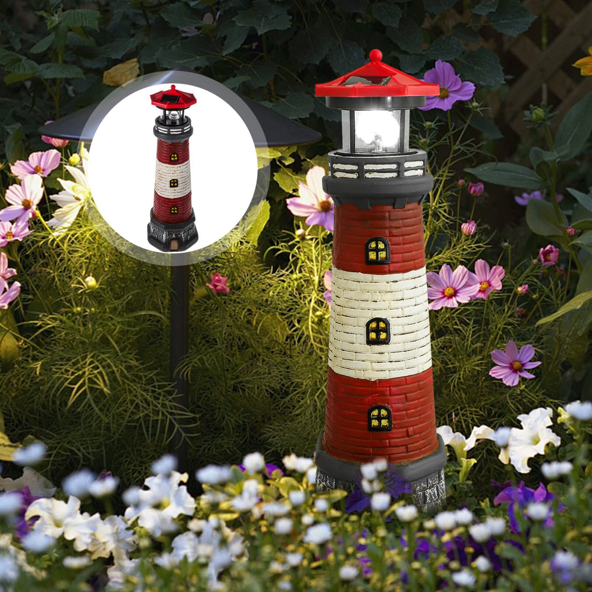 Solar Rotating Lighthouse Outdoor Lantern Resin Street Light K72438