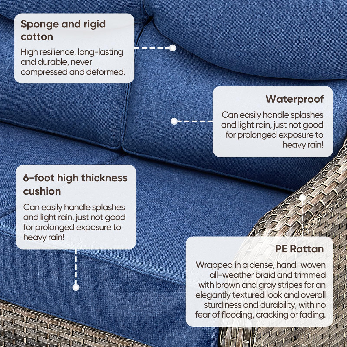 Grey Wicker 3-Seat Outdoor Sofa with Cushion C849