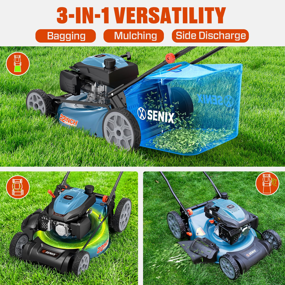 22" 3-in-1 Self Propelled Gas Lawn Mower X3613