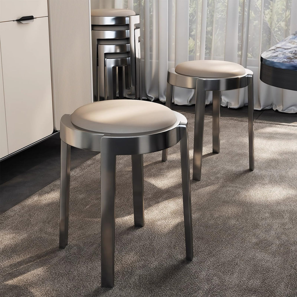 Round Stackable Stainless Steel Imitation Leather Stools A1729