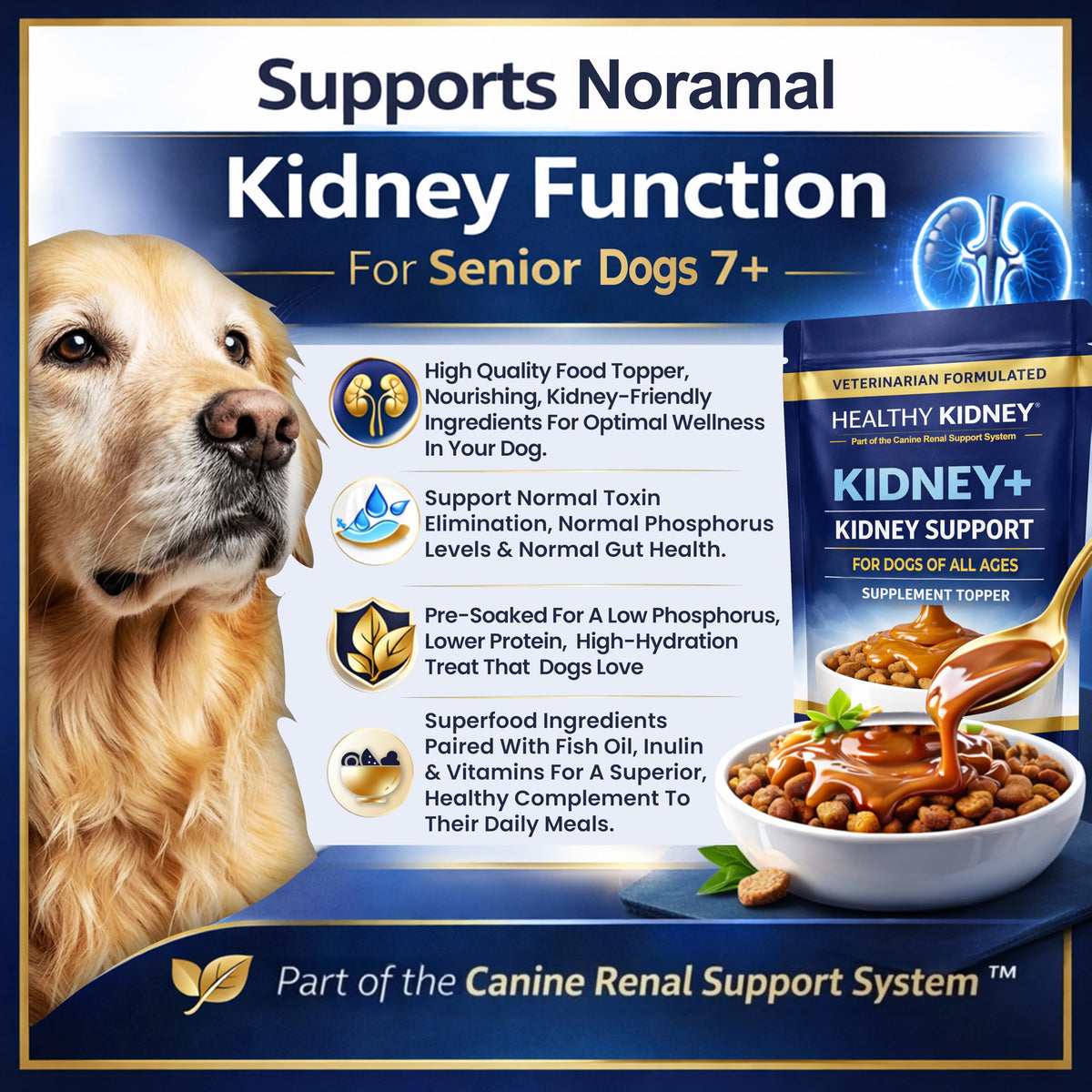 Dog Kidney Support Supplement Food Topper with Omega 3, Prebiotics, Fiber B7733