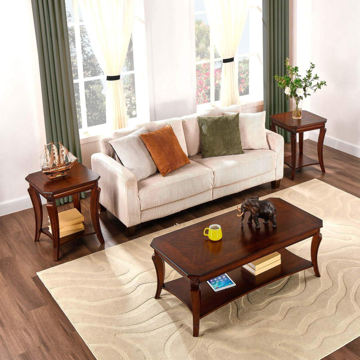 Cherry Brown Side Table with Storage Shelf F2110